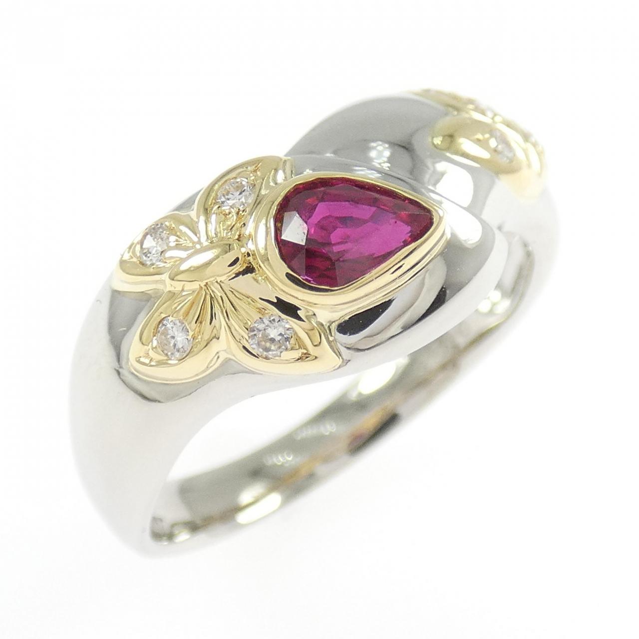 PT900/K18YG バタフライ ルビー リング 0.37CT