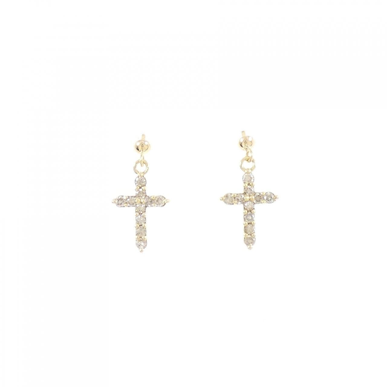 K18YG クロス ダイヤモンド ピアス 0.30CT