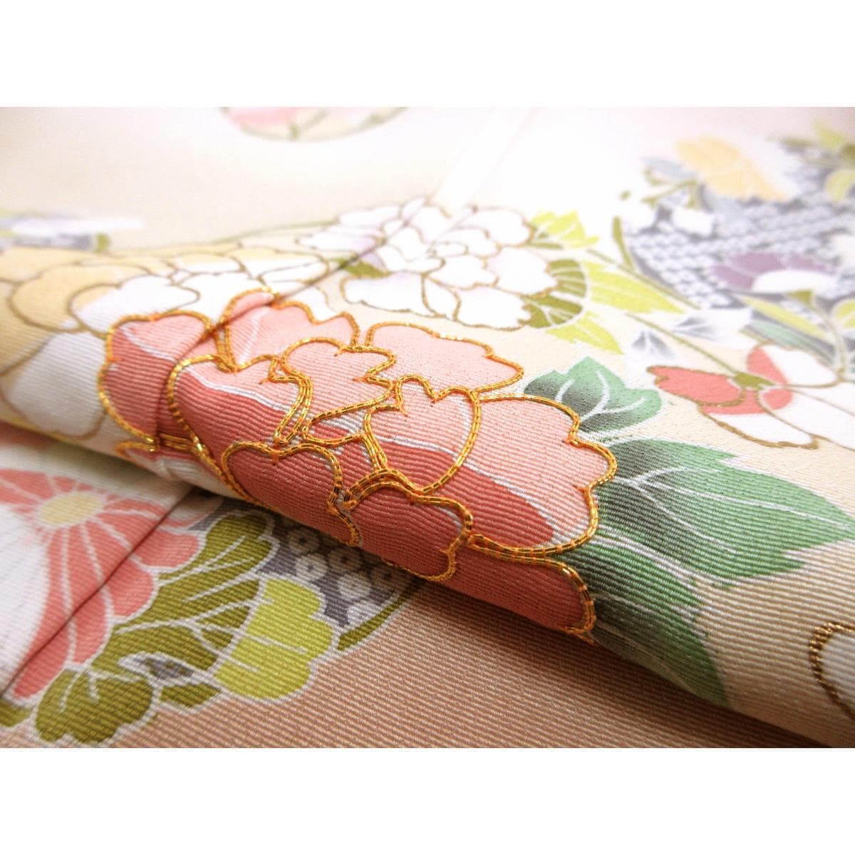 【未使用品】訪問着　友禅金彩加工　刺繍入りボカシ染