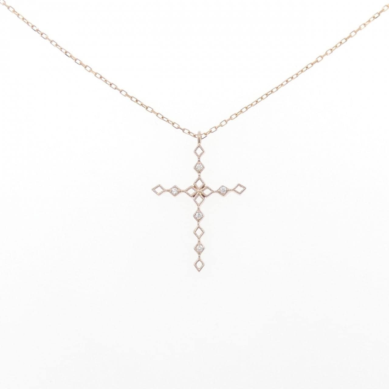 K18PG Cross Diamond Necklace 0.02CT