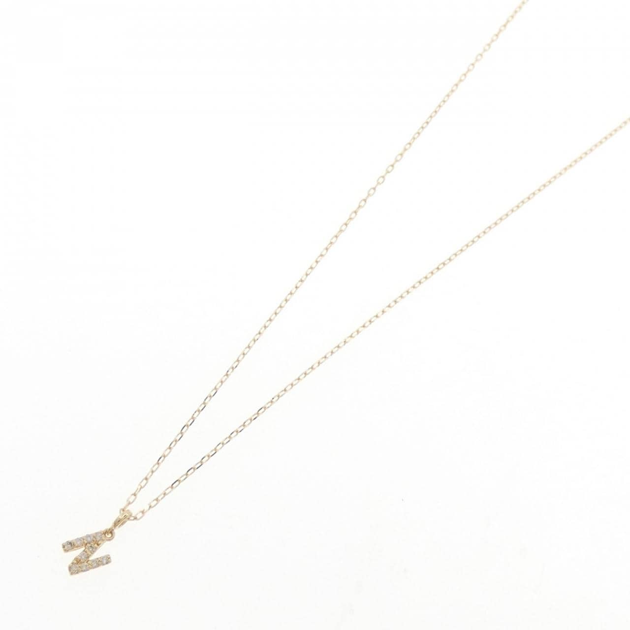 18KYG/K18YG イニシャルN ダイヤモンド ネックレス 0.06CT