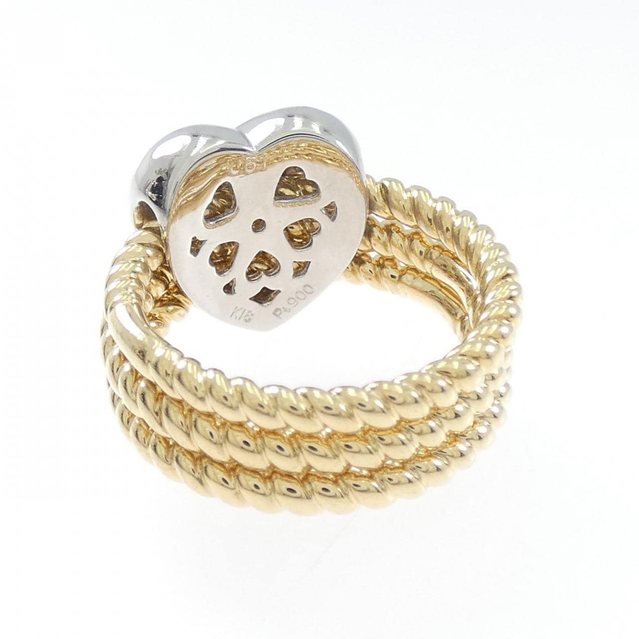 K18YG/PT900 ハート パヴェ ダイヤモンド リング 0.61CT