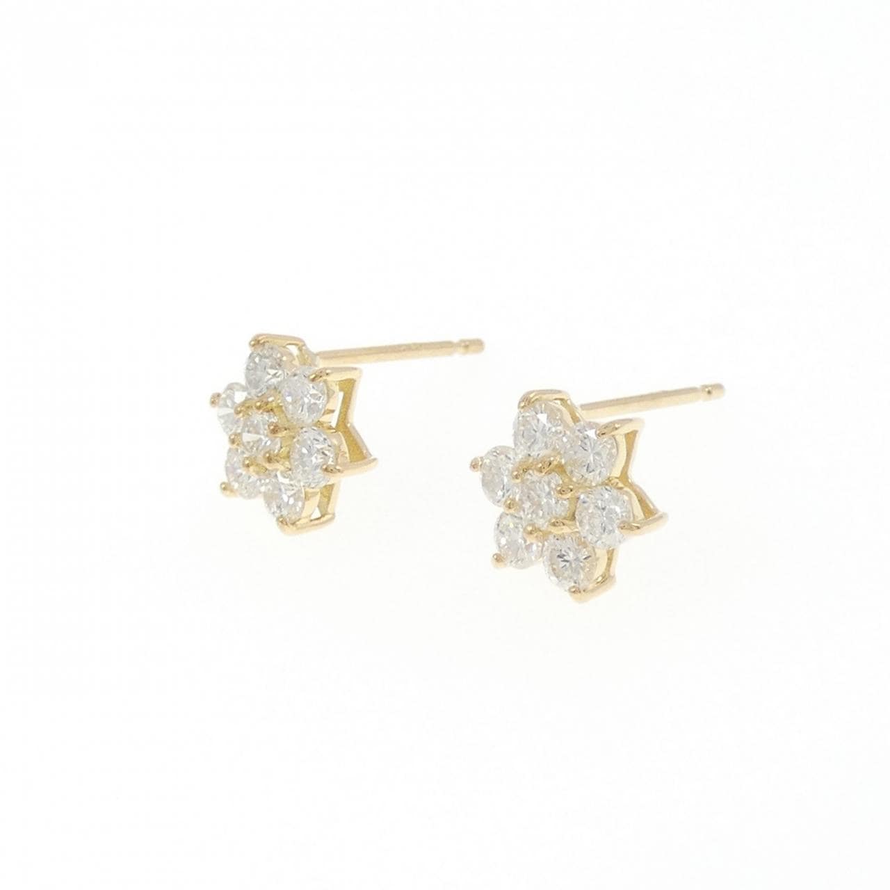 【リメイク】K18YG フラワー ダイヤモンド ピアス 0.60CT