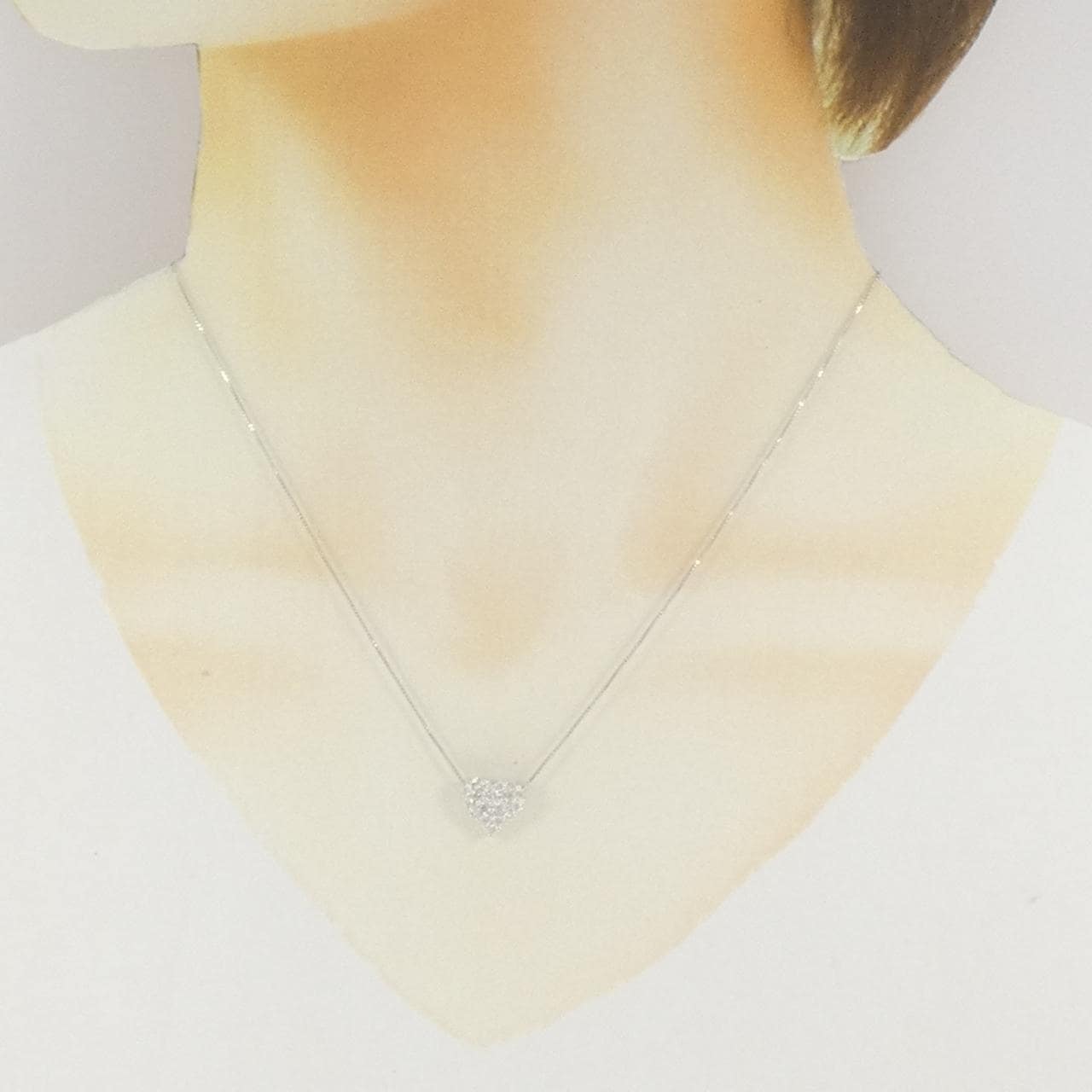 K18WG ハート パヴェ ダイヤモンド ネックレス 0.50CT