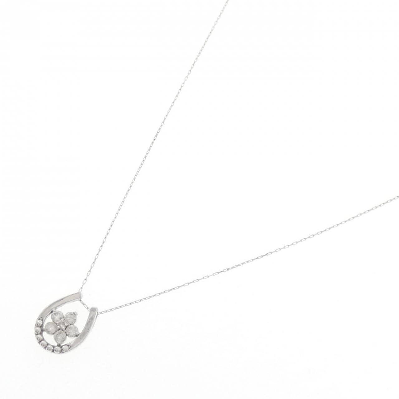 K18WG フラワー ダイヤモンド ネックレス 0.20CT