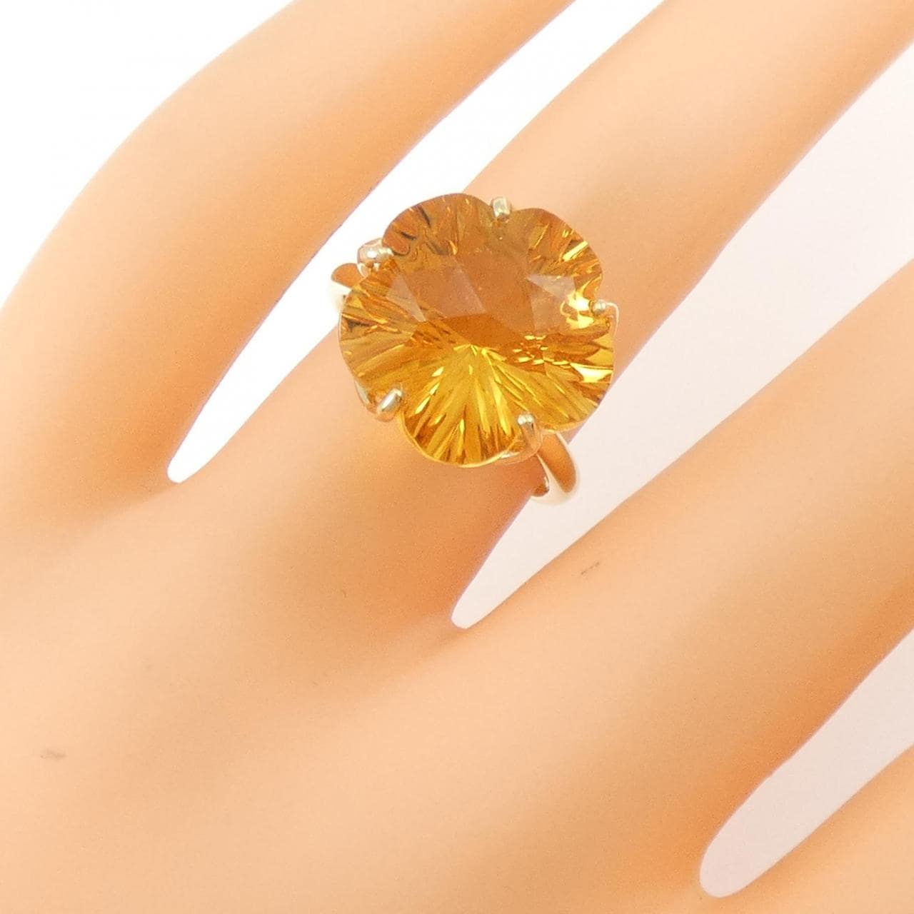 K18YG フラワー シトリン リング 8.51CT