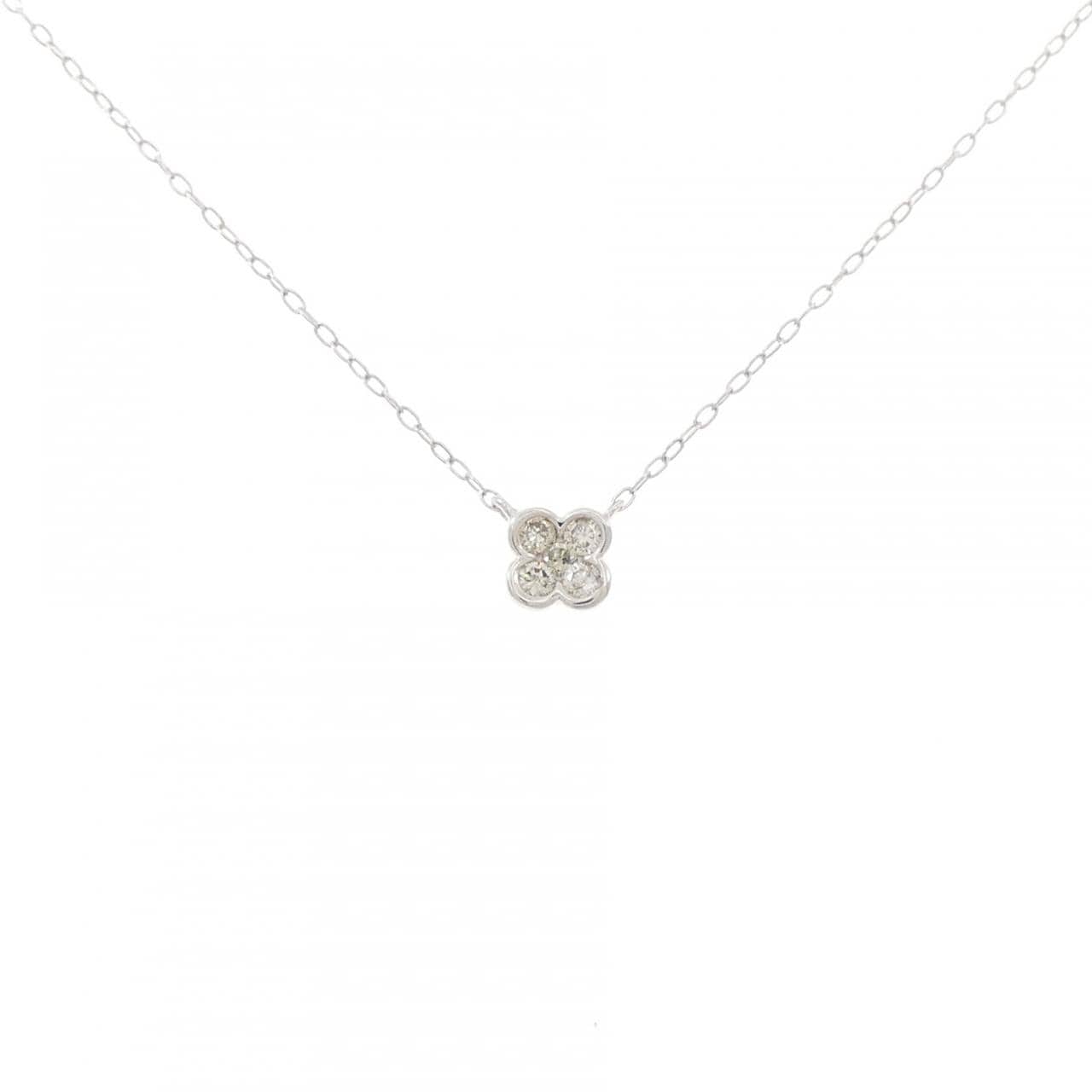 K18WG フラワー ダイヤモンド ネックレス 0.10CT