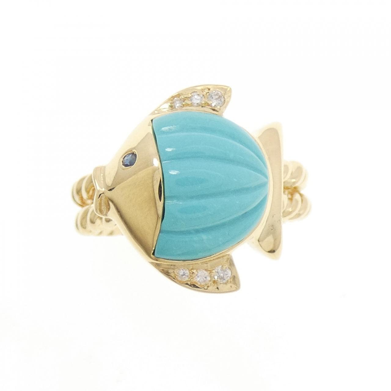 K18YG フィッシュ ターコイズ リング 2.57CT