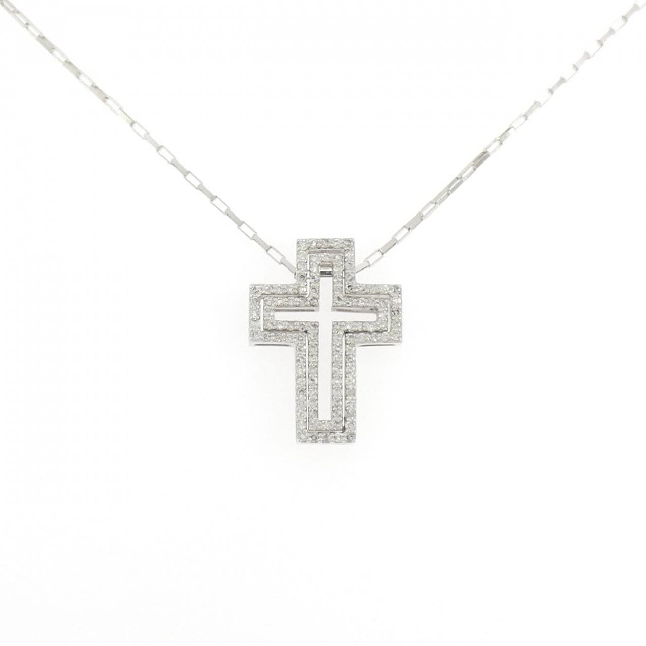 K18WG 2WAY クロス ダイヤモンド ネックレス 0.33CT