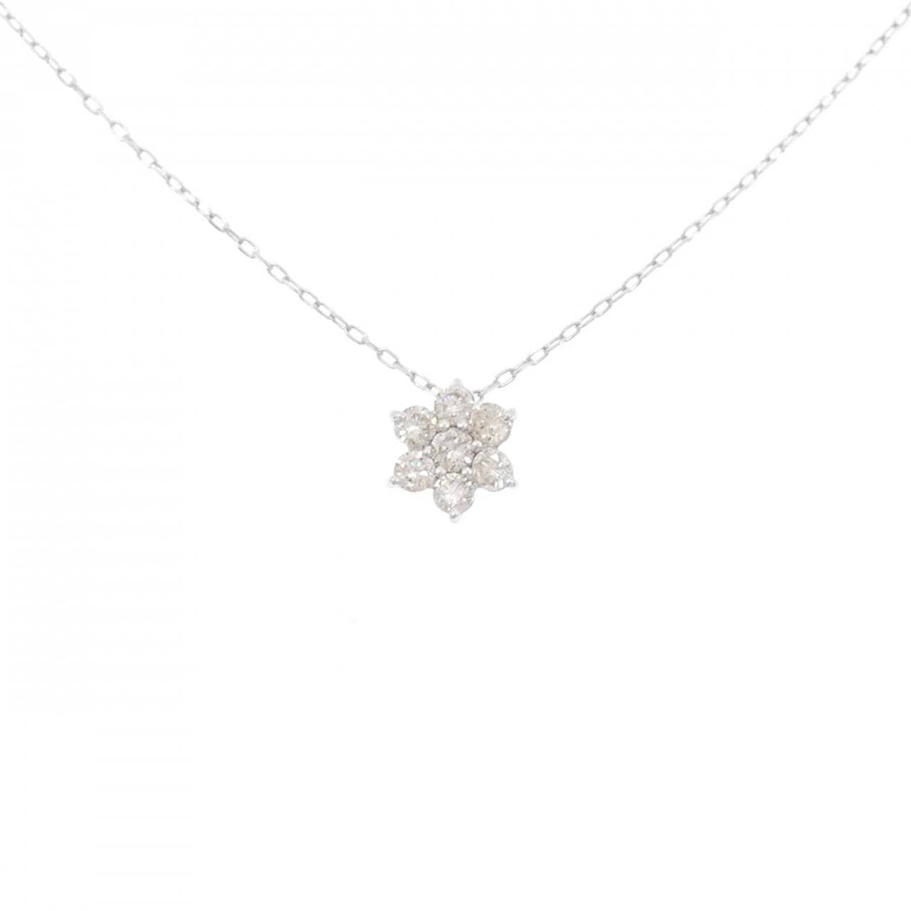 K18WG フラワー ダイヤモンド ネックレス 0.50CT