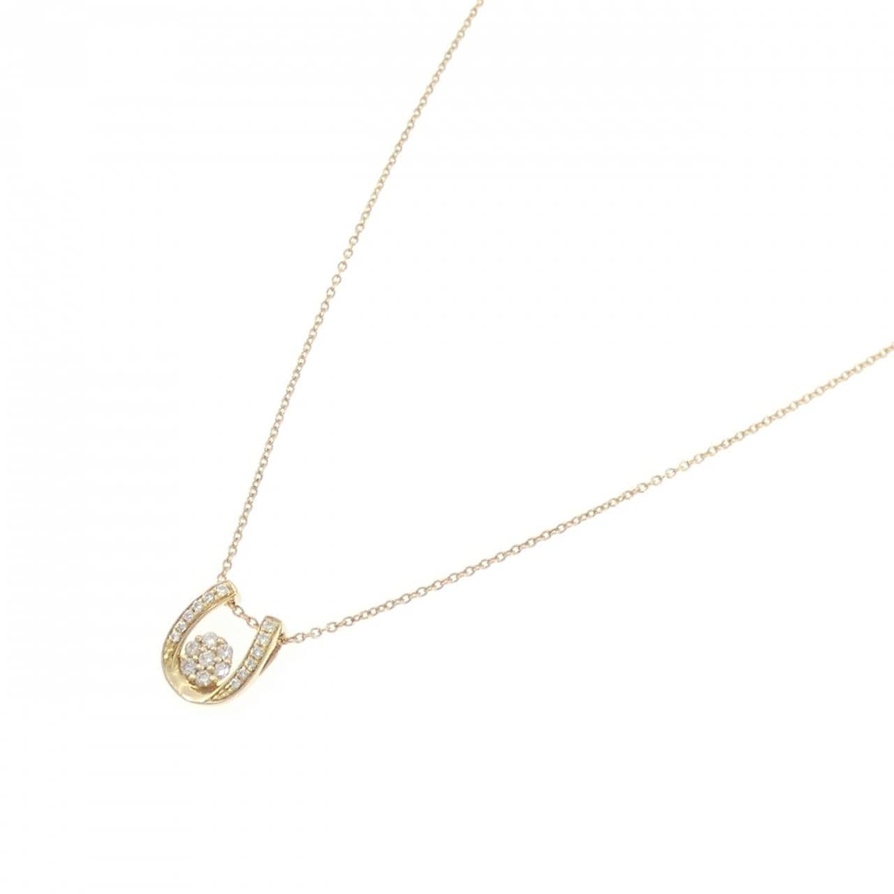 K18YG ホースシュー×フラワー ダイヤモンド ネックレス 0.15CT