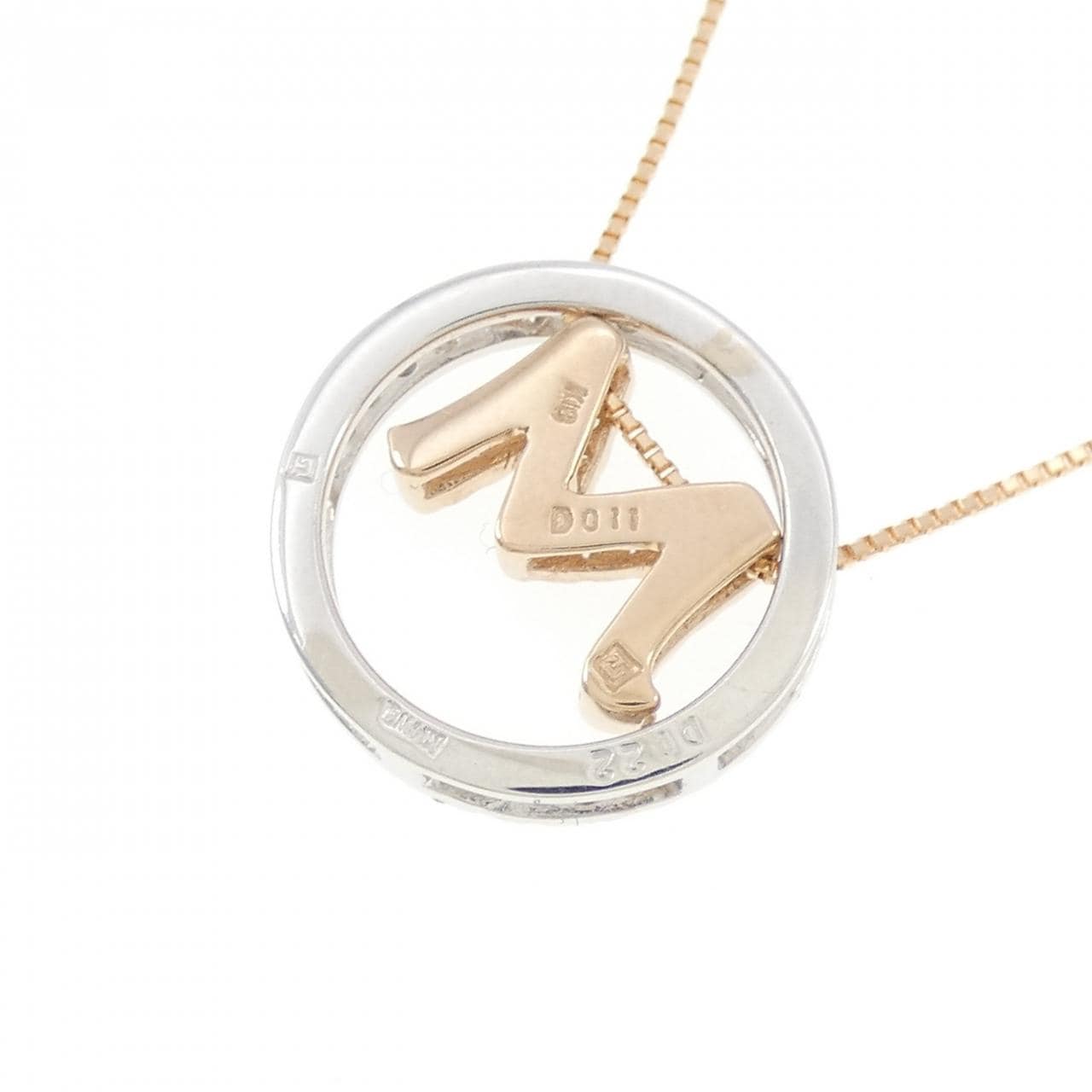 K18PG/K14WG イニシャルM ダイヤモンド ネックレス 0.33CT