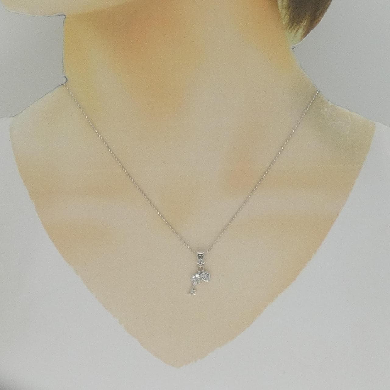 K18WG ハート×クローバー×キー ダイヤモンド ネックレス 0.06CT