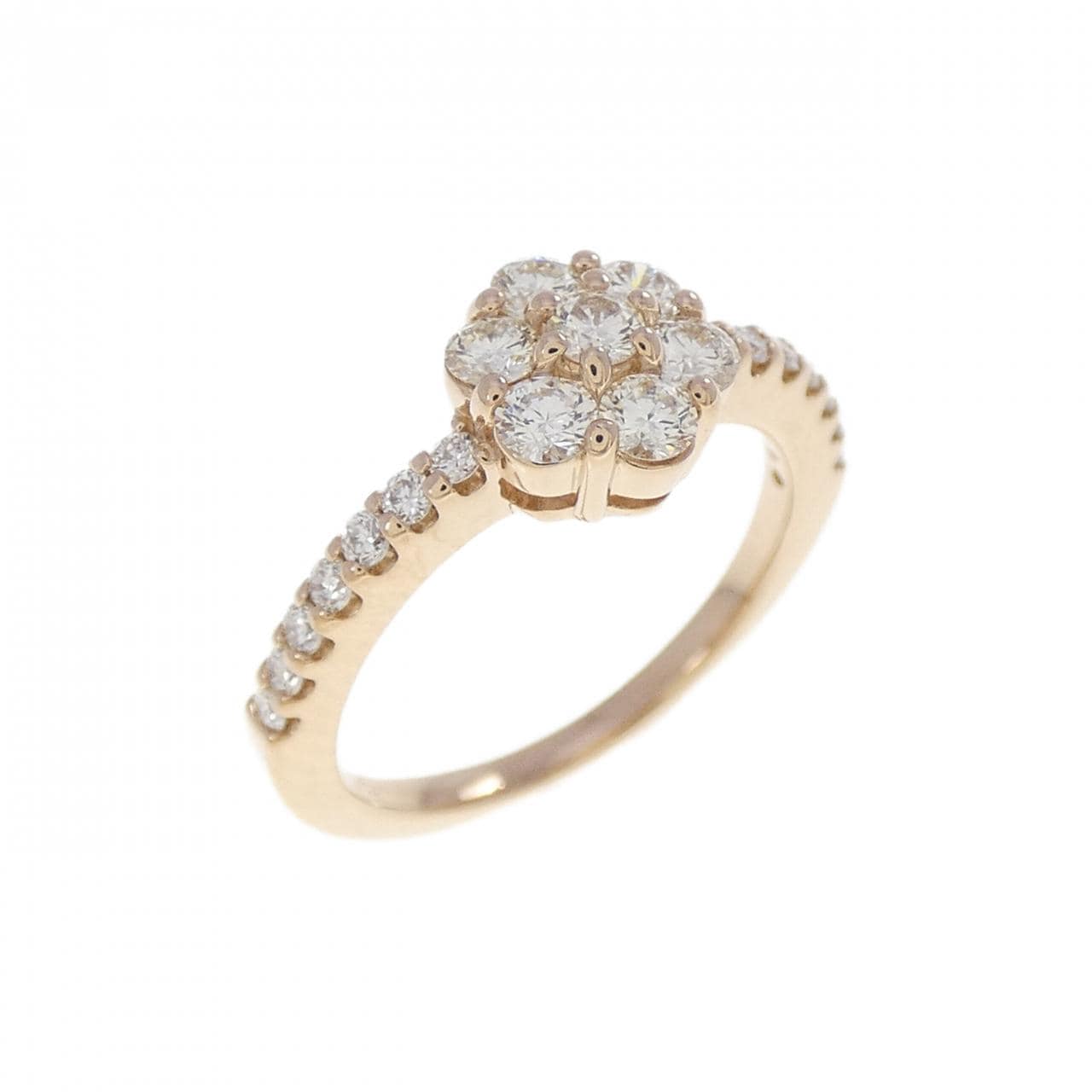 K18PG フラワー ダイヤモンド ピンキーリング 0.35CT