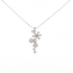 K18PG/PT950/PT850 フラワー ピンクダイヤモンド ネックレス 0.031CT