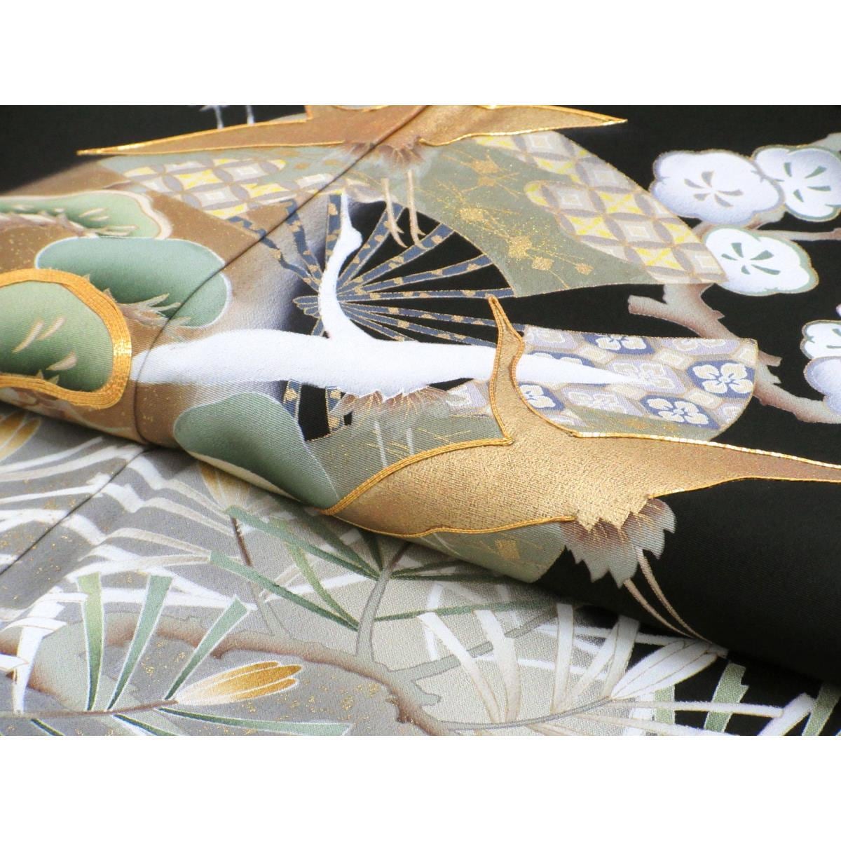 【未使用品】留袖　友禅金彩加工　刺繍入りボカシ染　左二ツ丁子巴　身幅Ｌ寸