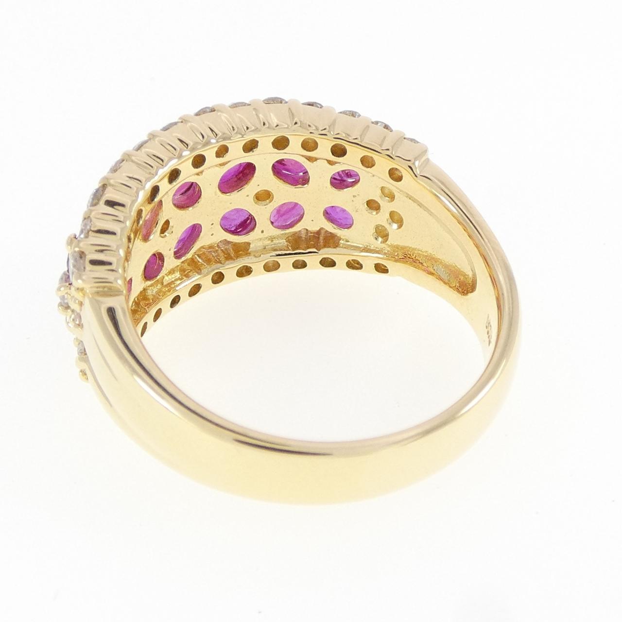 K18YG フラワー ルビー リング 0.75CT