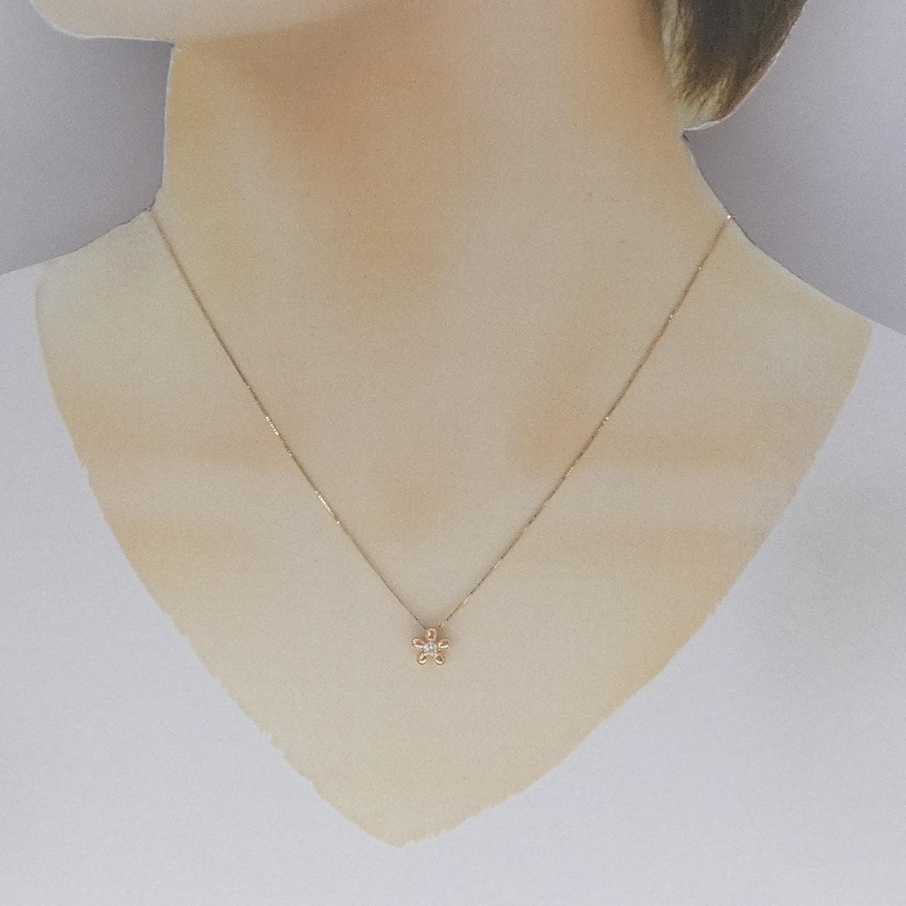 K18PG/K18YG フラワー ダイヤモンド ネックレス 0.07CT