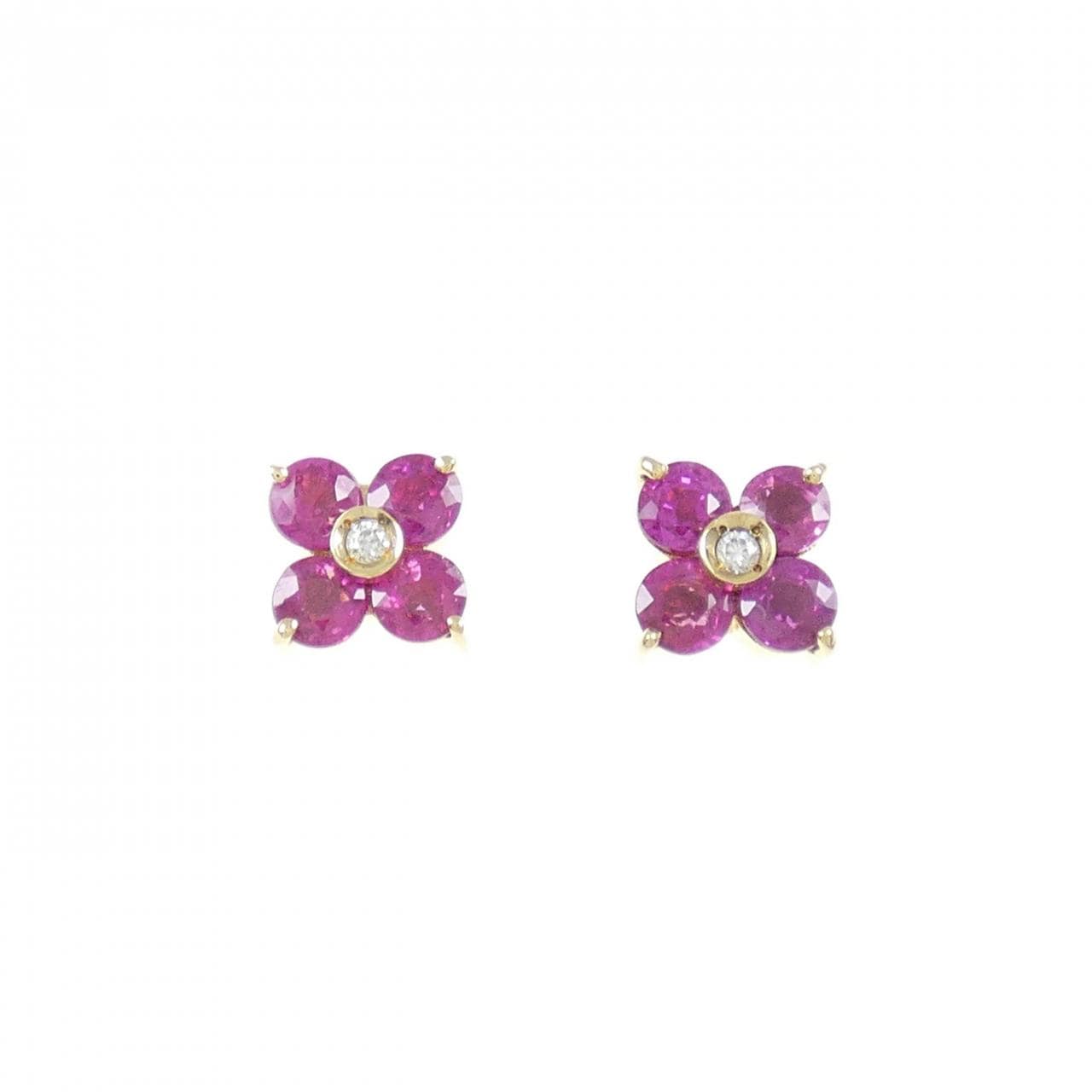 750YG花红宝石耳钉1.24CT