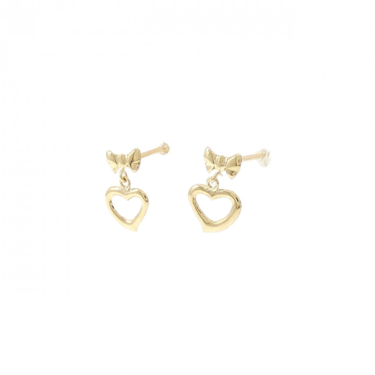 K18YG Ribbon x Heart Earrings