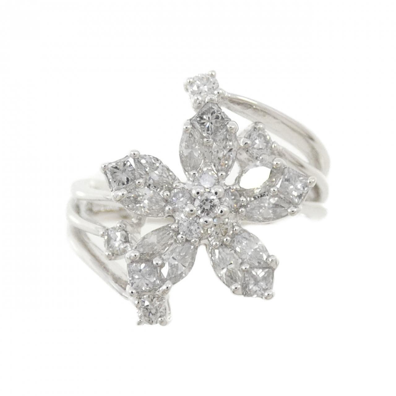 K18WG フラワー ダイヤモンド リング 0.90CT