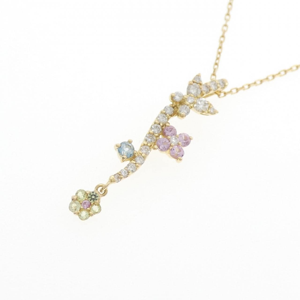 K18YG/K18WG　フラワー×バタフライ カラーストーン ネックレス