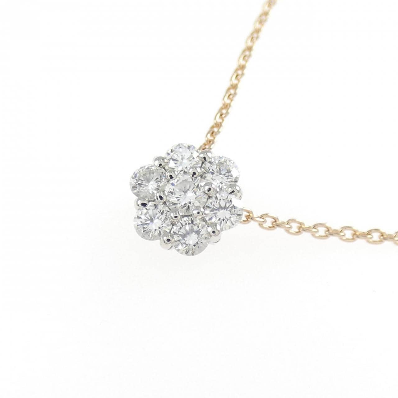 PT900/K18PG フラワー ダイヤモンド ネックレス 0.24CT