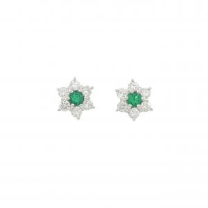 PT900 フラワー エメラルド ピアス 0.38CT