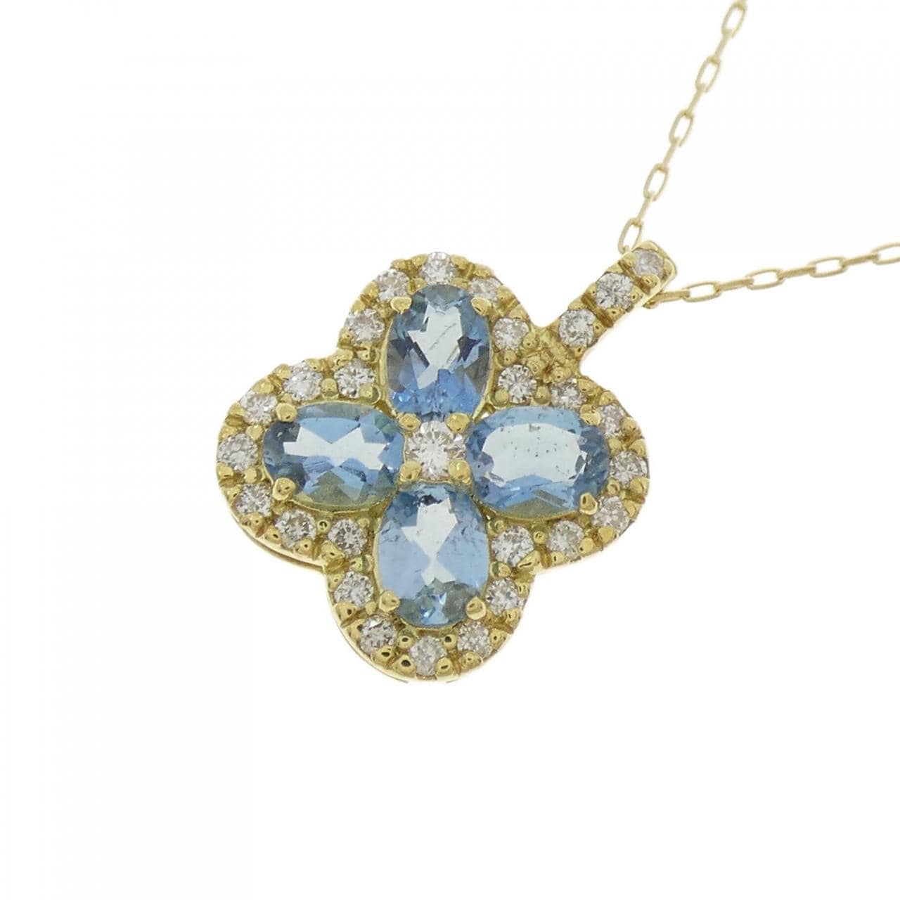 [BRAND NEW] K18YG Flower Aquamarine Necklace 0.57CT