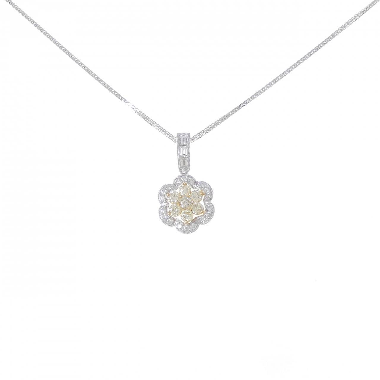 K18WG/K18/750WG Flower Diamond Necklace 0.85CT