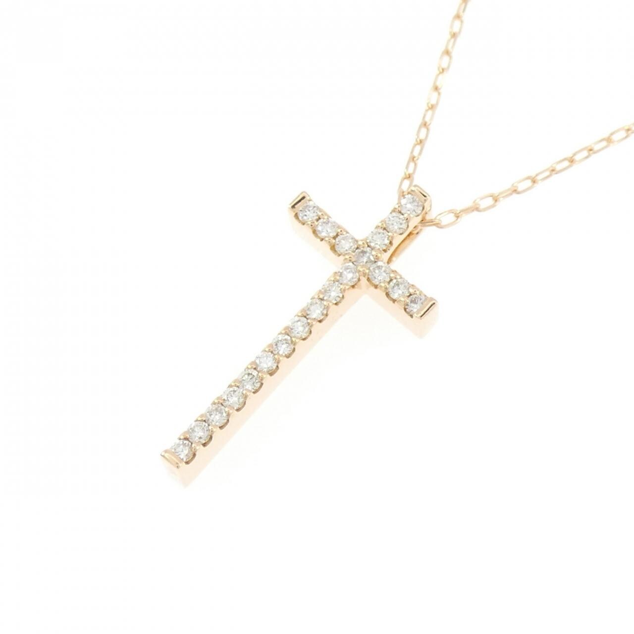 K18PG クロス ダイヤモンド ネックレス 0.20CT