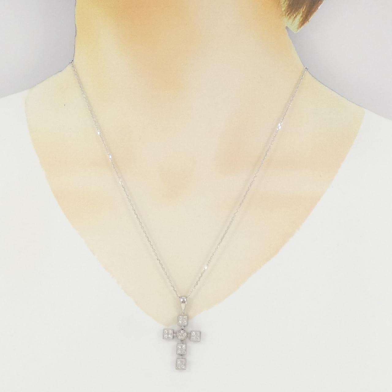 K18WG クロス ダイヤモンド ネックレス 0.34CT