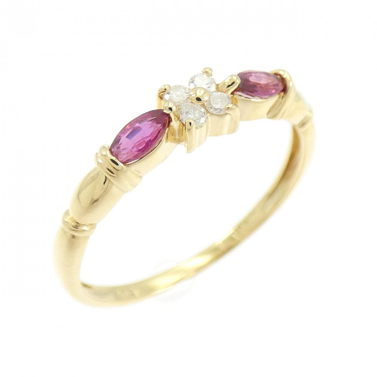 K18YG フラワー ルビー リング