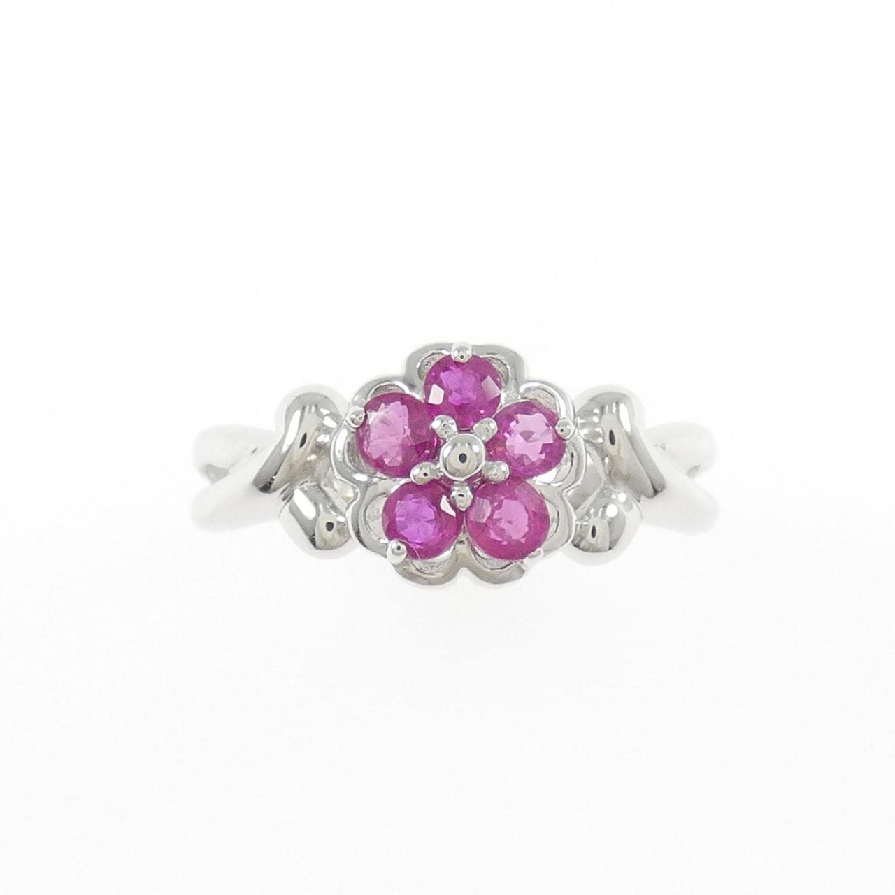 K18WG フラワー ルビー リング