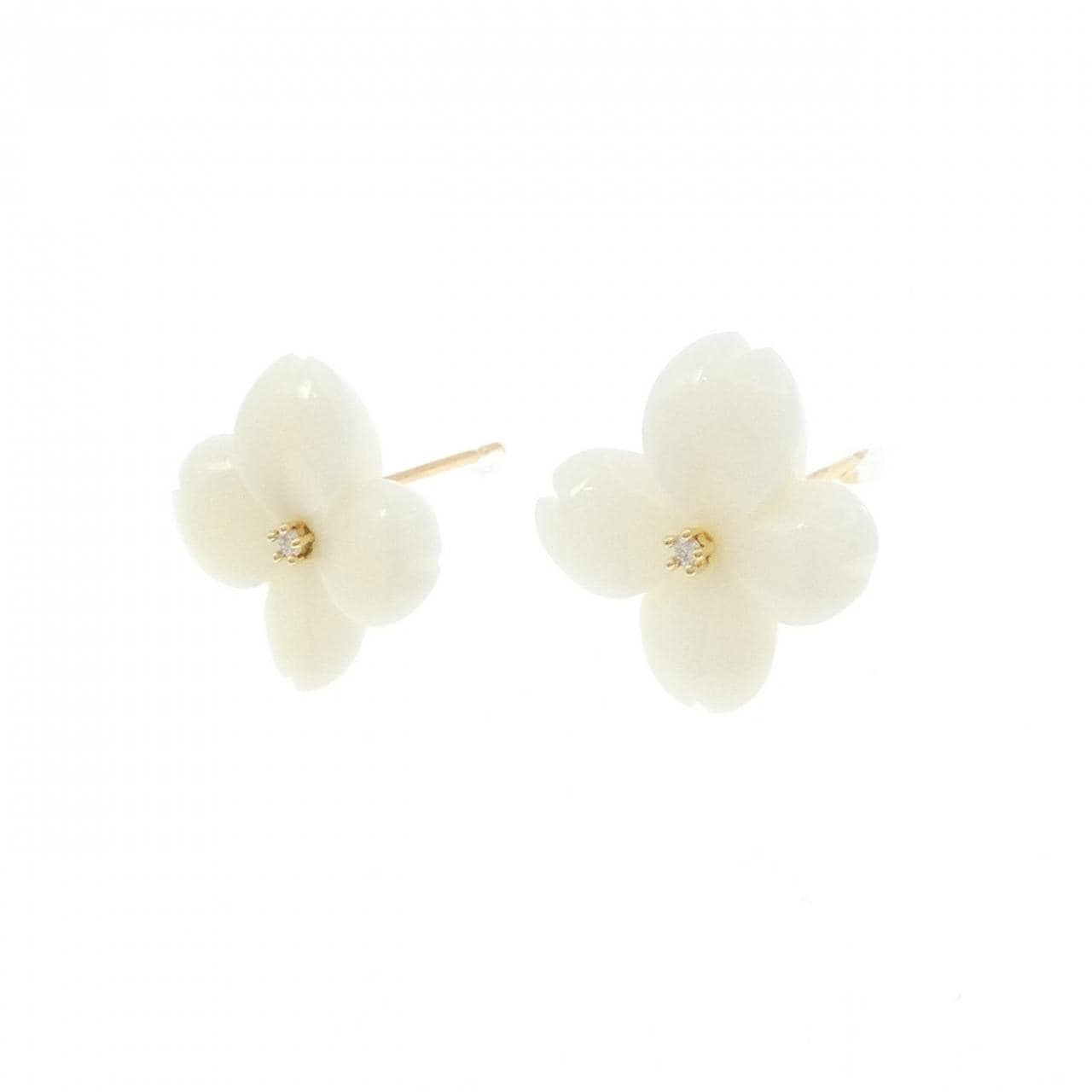 K18YG フラワー サンゴ ピアス