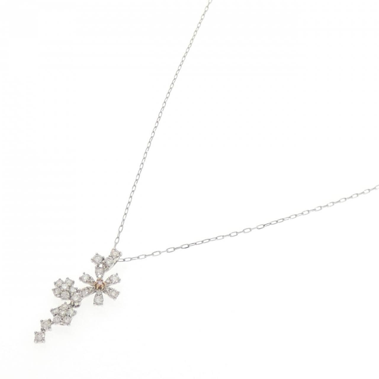 K18PG/PT950/PT850 フラワー ピンクダイヤモンド ネックレス 0.031CT