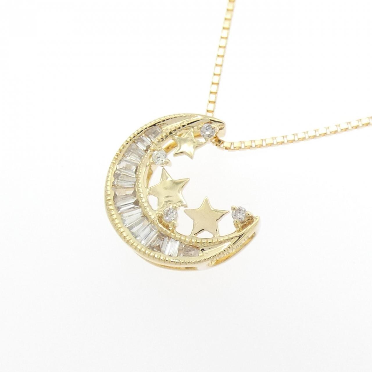 K18YG Moon x Star Diamond Necklace 0.15CT