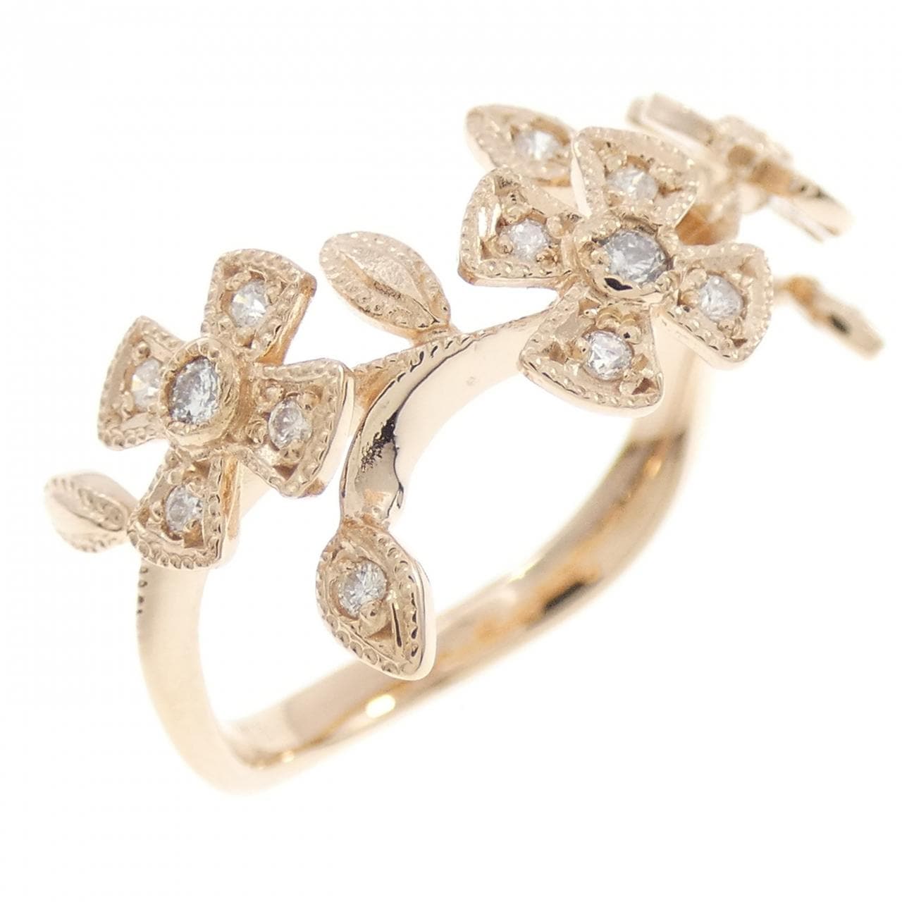 K18PG フラワー ダイヤモンド リング 0.15CT