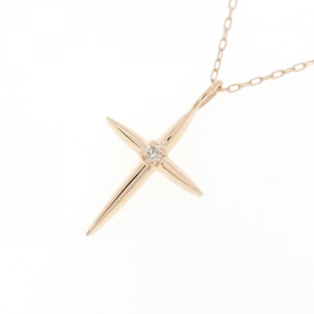 K10PG クロス ダイヤモンド ネックレス 0.01CT