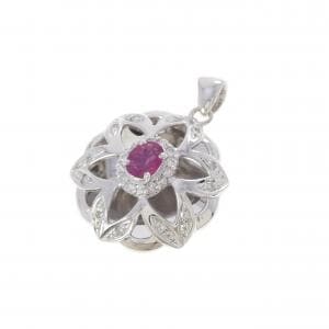 K14WG フラワー ルビー ペンダント 0.28CT