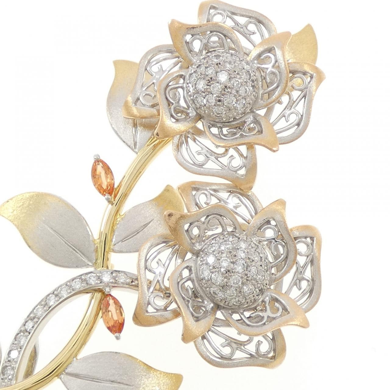 K18YG/K18WG フラワー サファイヤ ブローチ 0.46CT