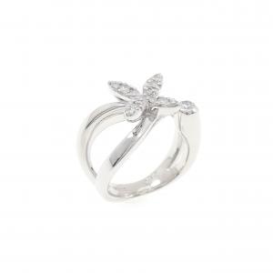 K18WG フラワー ダイヤモンド ピンキー リング 0.17CT