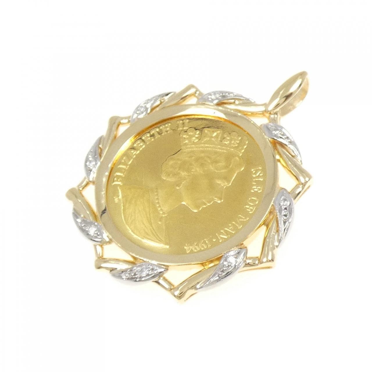 K18/PT900 (frame) Diamond Coin Pendant 0.07CT