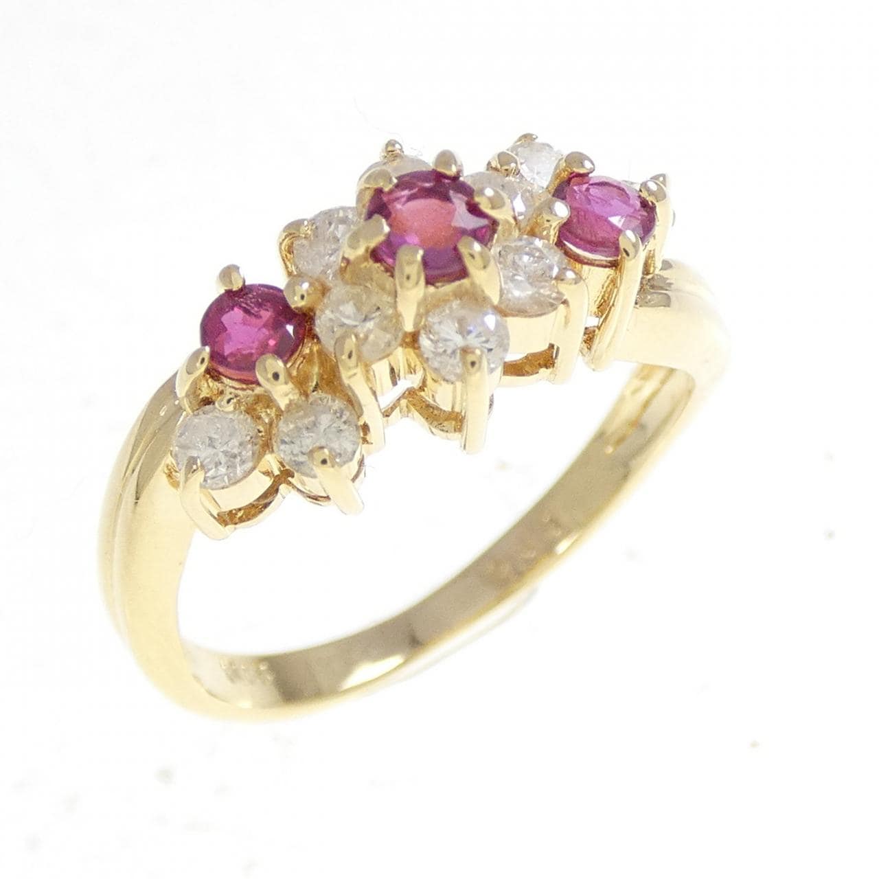 K18YG フラワー ルビー リング