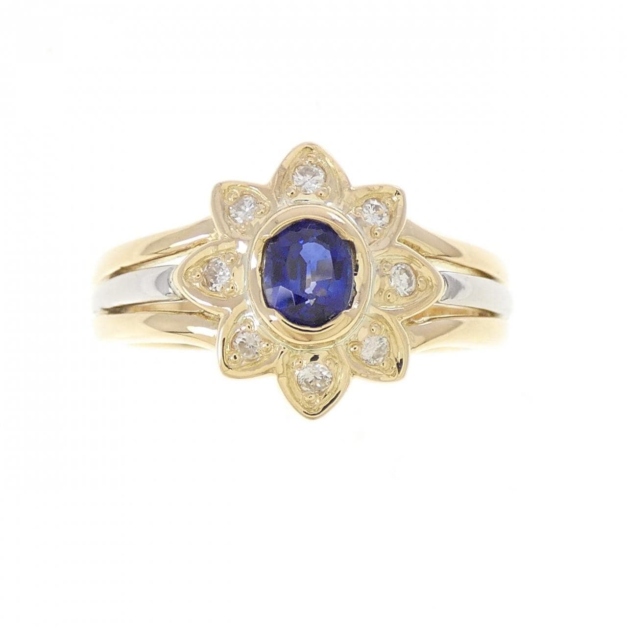 K18YG/PT900 フラワー サファイヤ リング 0.40CT