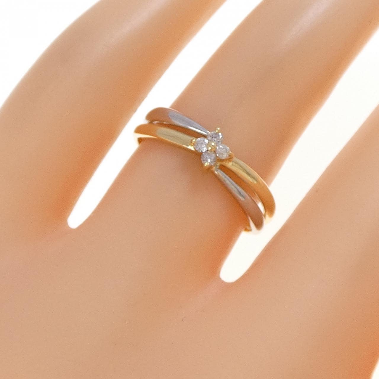 K18YG/PT900 フラワー ダイヤモンド リング 0.07CT