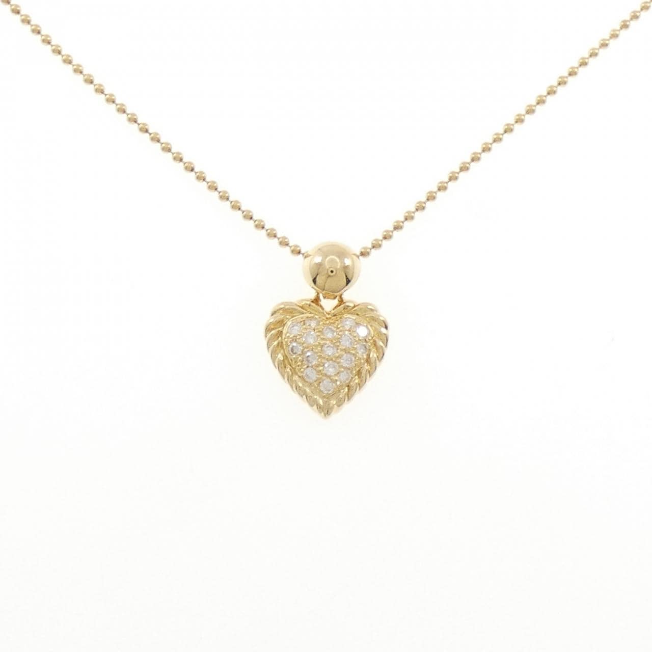 K18YG ハート パヴェ ダイヤモンド ネックレス 0.19CT