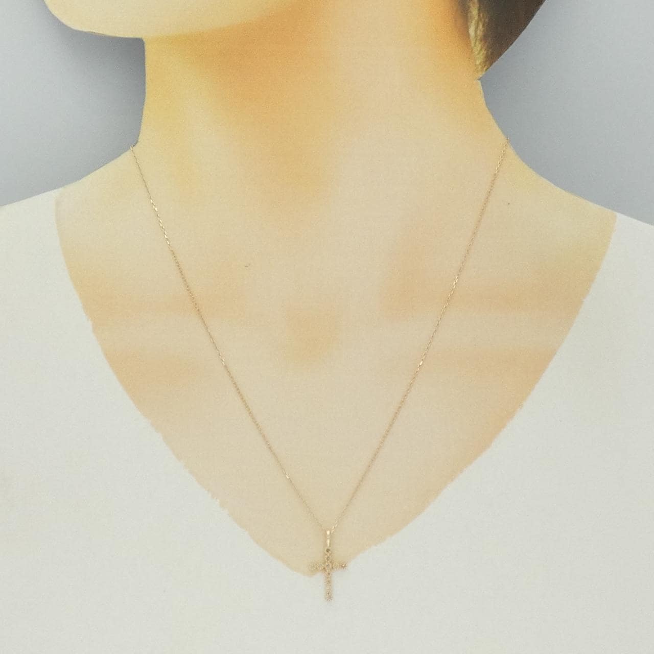 K10PG クロス ダイヤモンド ネックレス 0.11CT