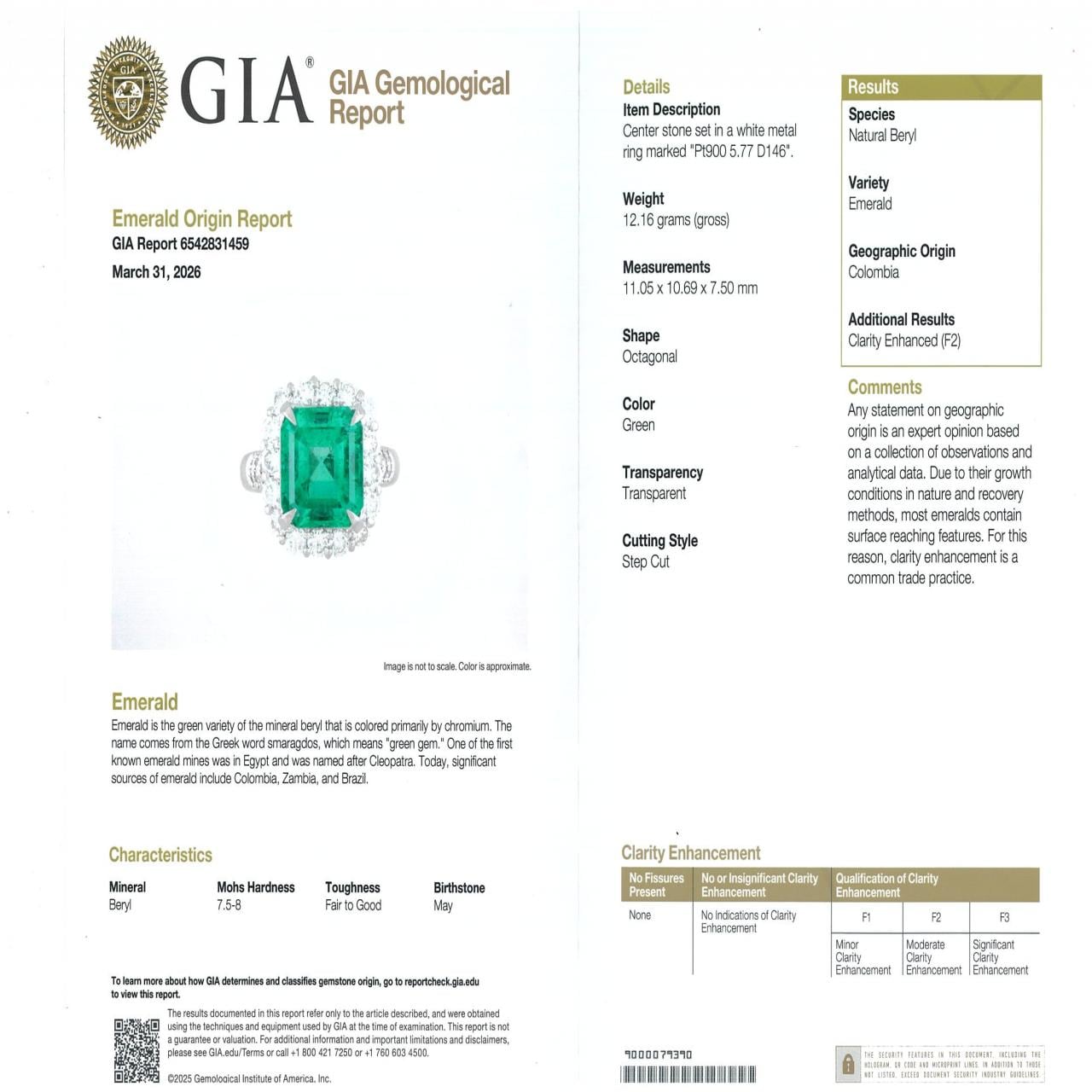 PT900 エメラルド リング 5.77CT コロンビア産
