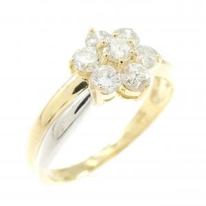 K18YG/PT900 フラワー ダイヤモンド リング 0.53CT